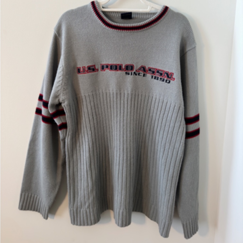 Vintage Polo Varsity Style Grey Sweater